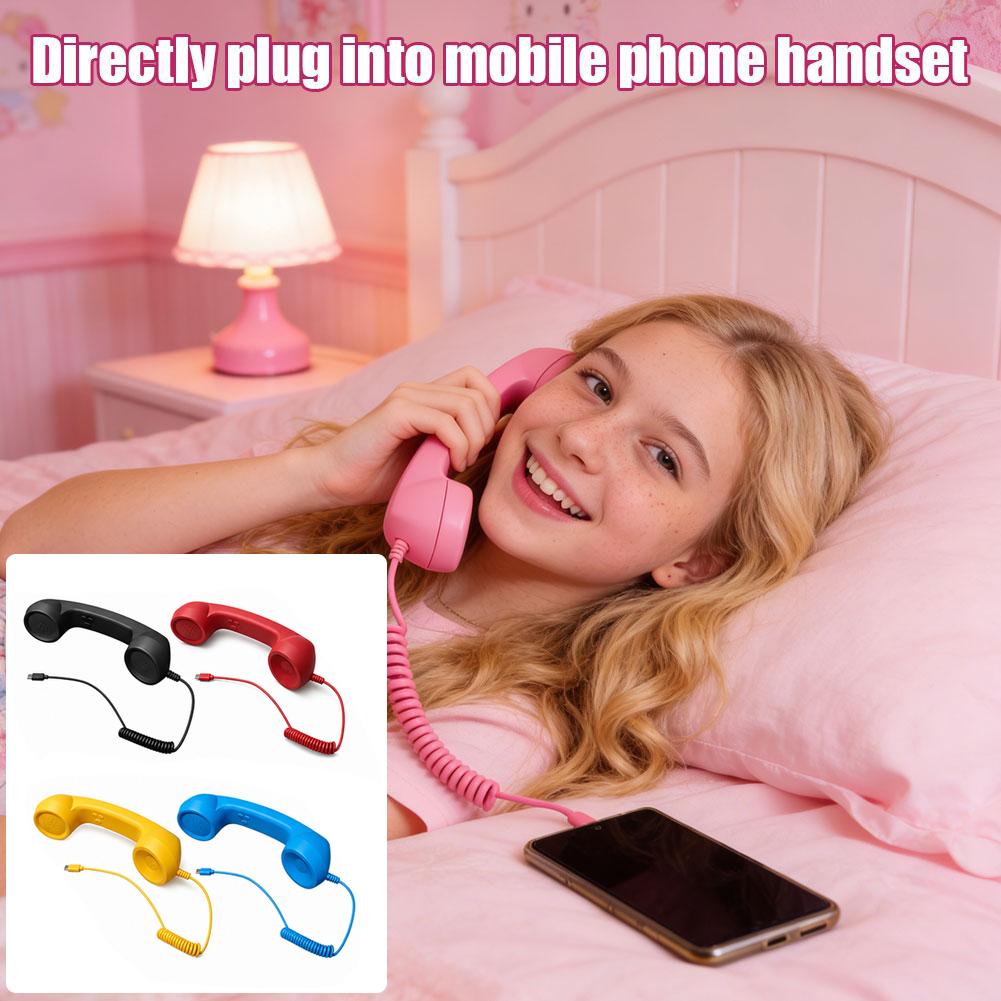 Retro Handset Phone - Retro-Handy-Handset mit Kopfhörer, Typ-C, verwicklungsfreies Kabel,