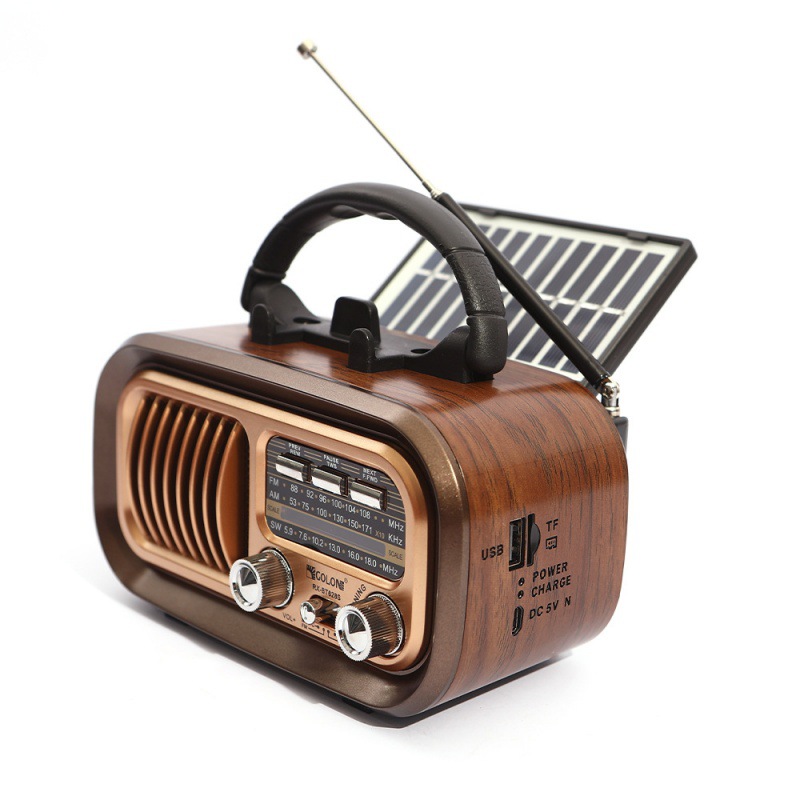 Retro Handset Phone - Mini-Holzradio mit Solarpanel Am Fm Sw